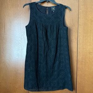 Tree 100% Semi Sheer Cotton Black on Black Design Sleeveless Dress Sz Small EUC